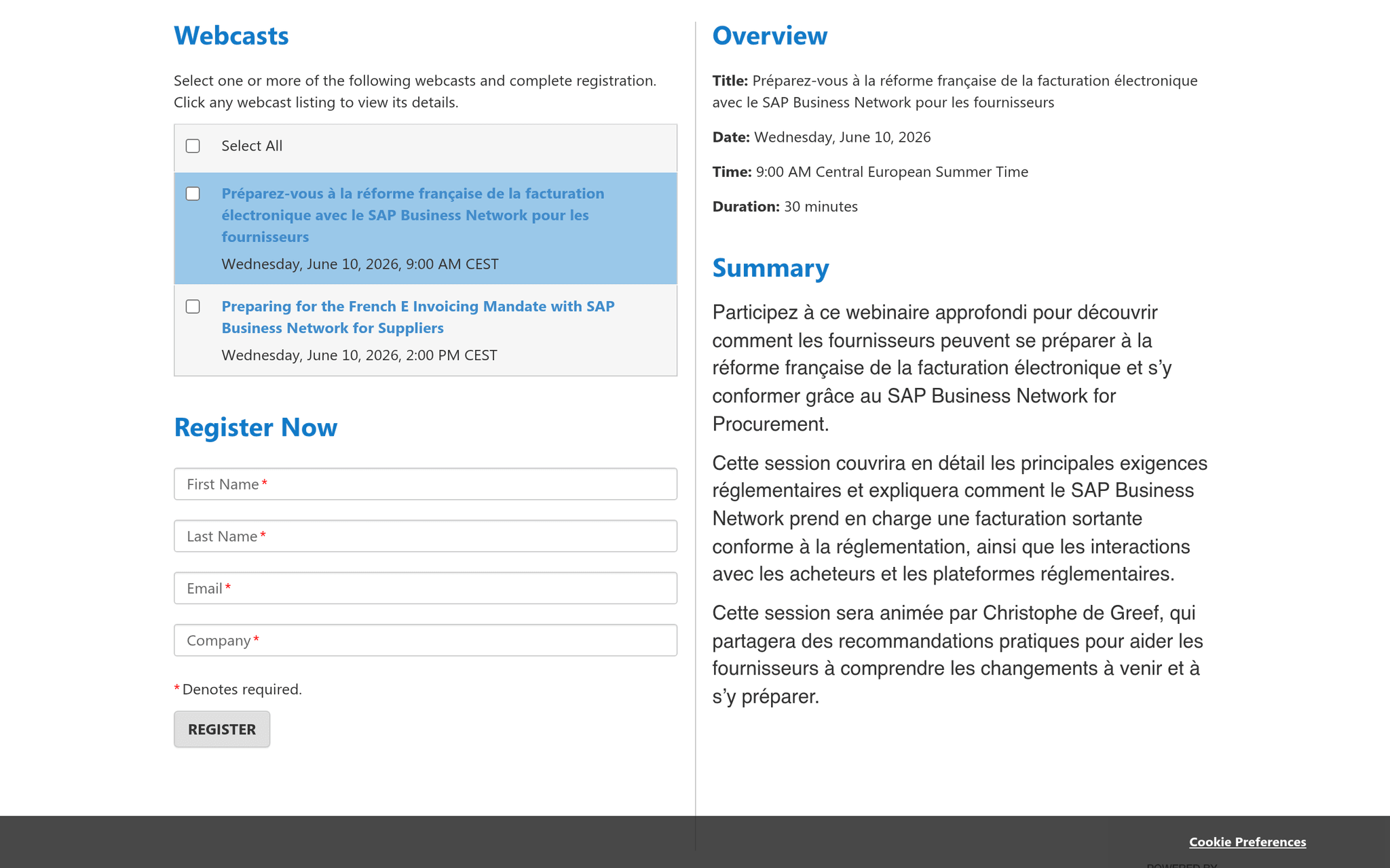 Préparez-vous à la réforme française de la facturation électronique avec le SAP Business Network pour les fournisseurs, événement Tier 3 sélectionné par Agenda Tech