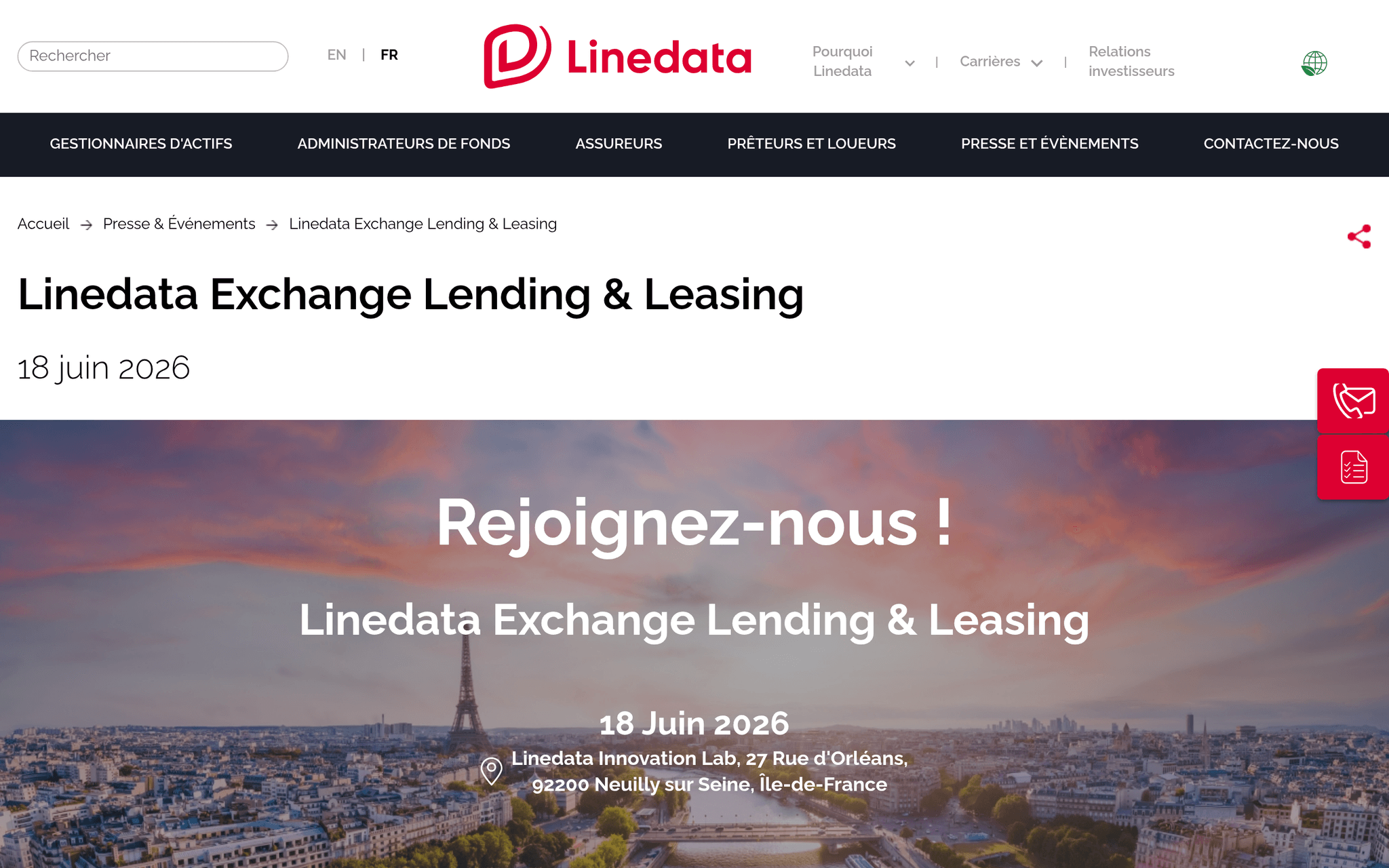 Linedata Exchange Lending & Leasing — Neuilly-sur-Seine, événement Tier 3 sélectionné par Agenda Tech