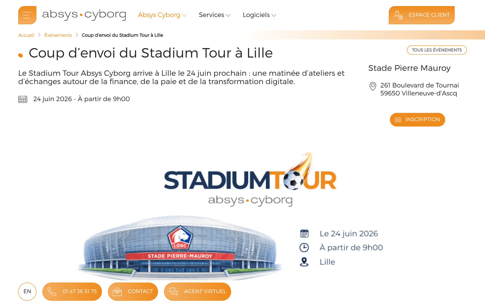 Stadium Tour Absys Cyborg — Villeneuve-d'Ascq, événement Tier 3 sélectionné par Agenda Tech