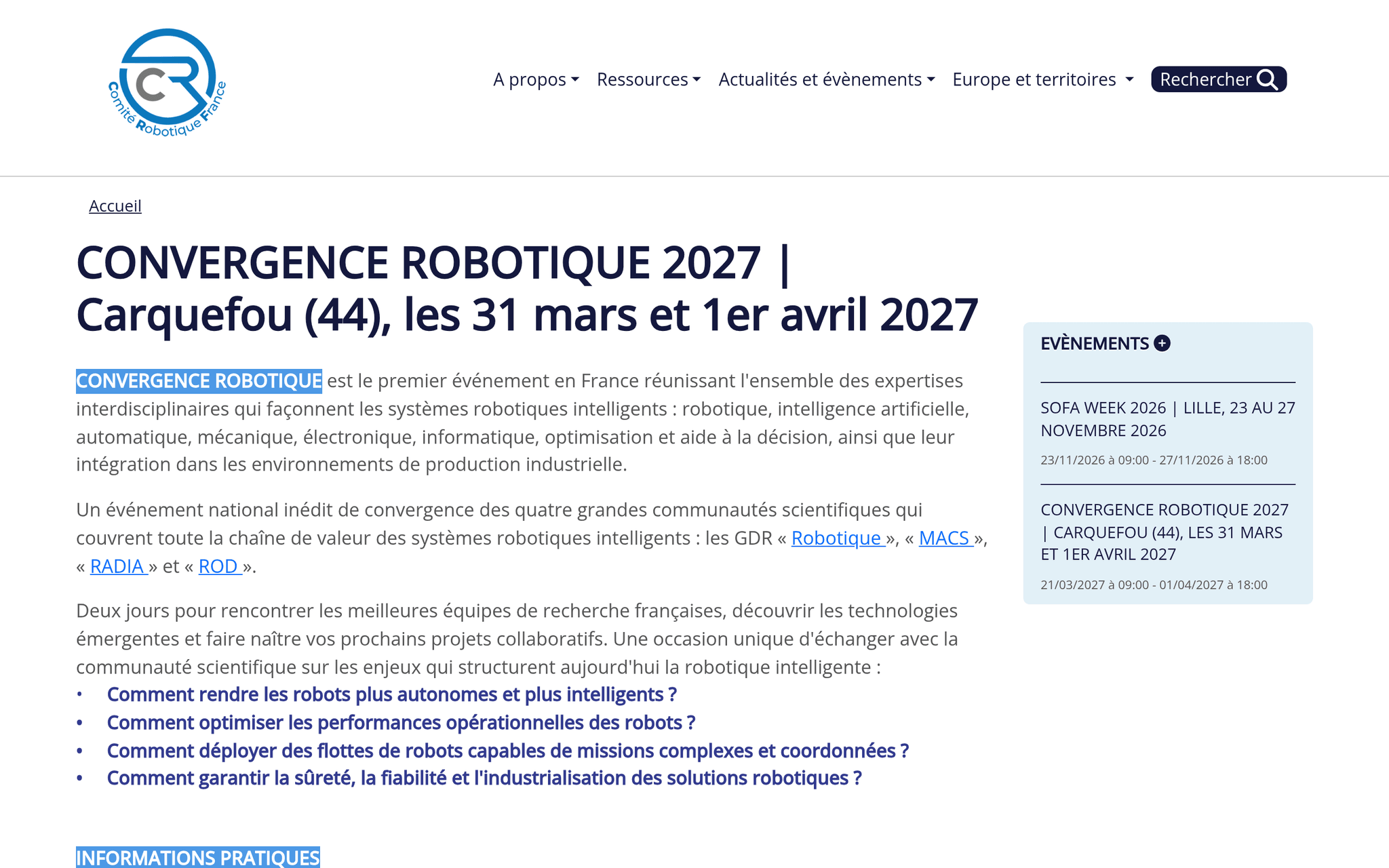 Convergence Robotique 2027 — Carquefou