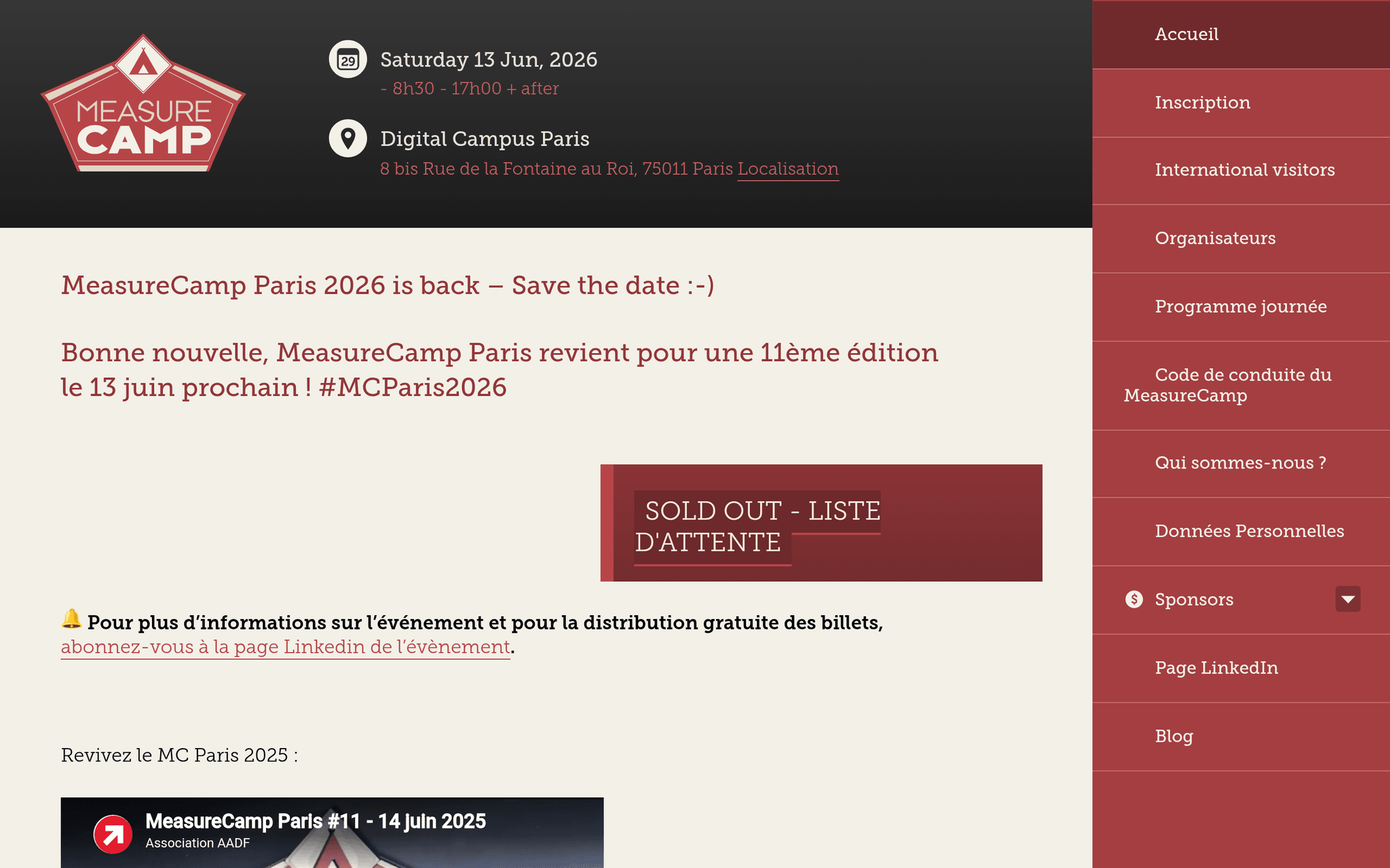 MeasureCamp Paris 2026 — Paris, événement Tier 3 sélectionné par Agenda Tech