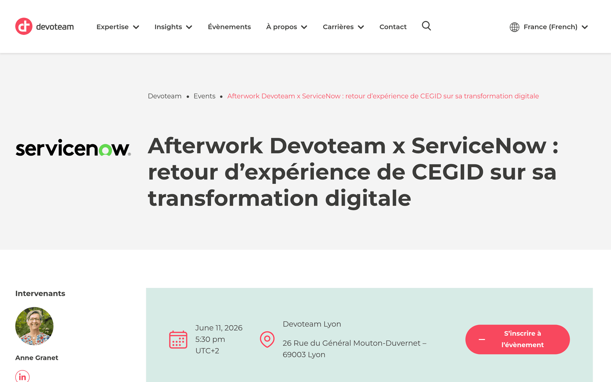 Afterwork Devoteam x ServiceNow — Lyon, événement Tier 3 sélectionné par Agenda Tech