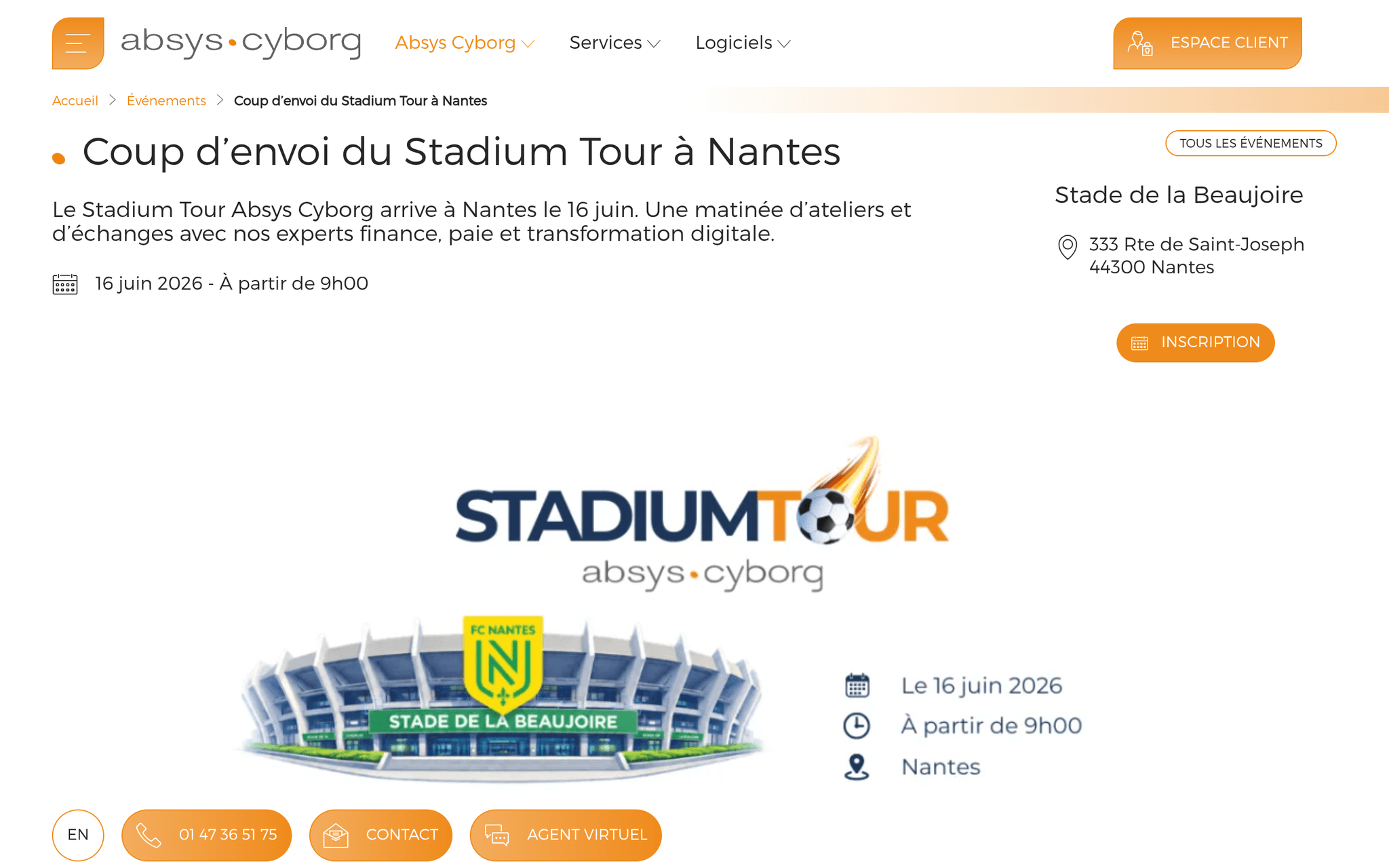 Stadium Tour Absys Cyborg — Nantes, événement Tier 3 sélectionné par Agenda Tech