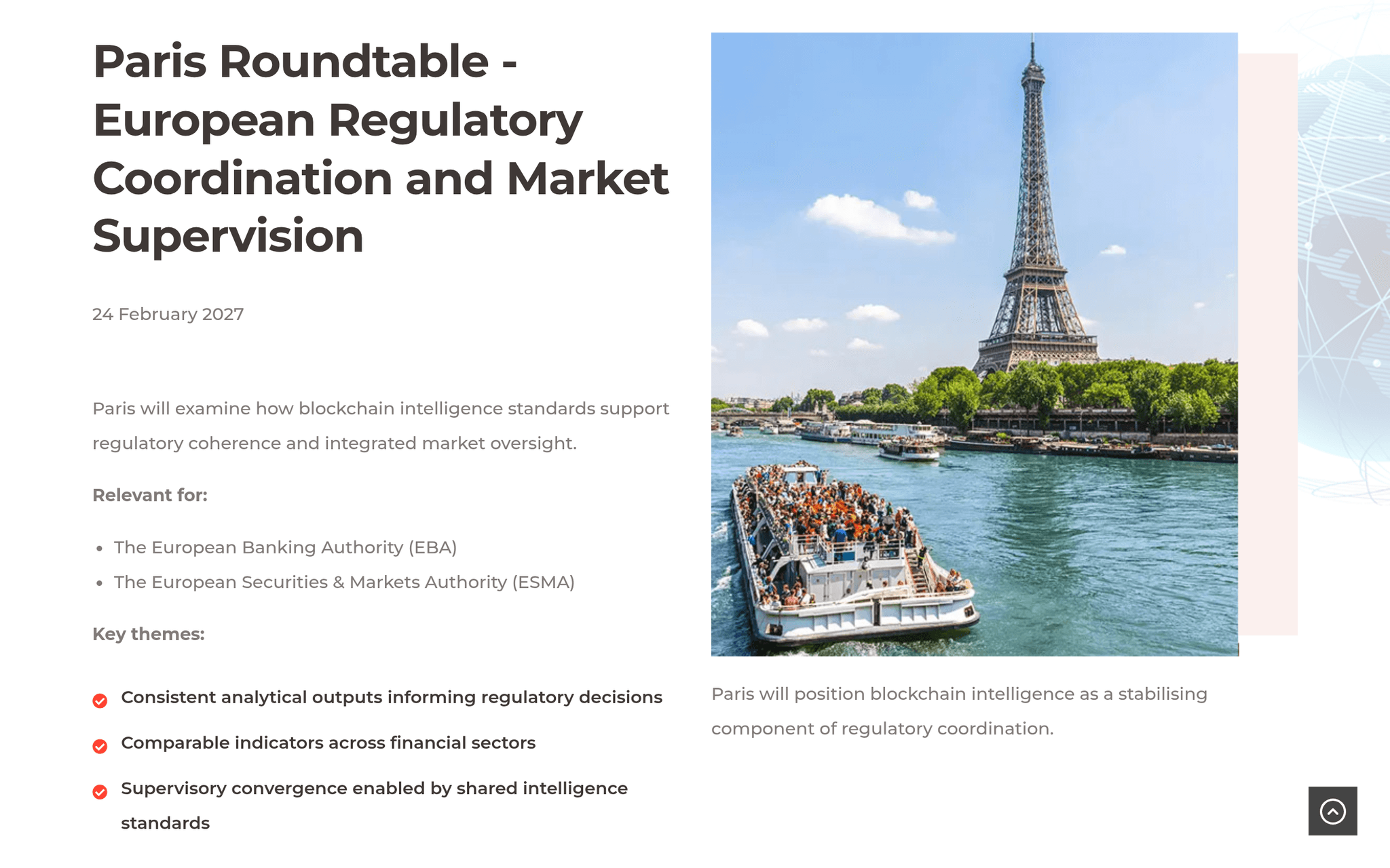Paris Roundtable - European Regulatory Coordination and Market Supervision — Paris, événement Tier 3 sélectionné par Agenda Tech