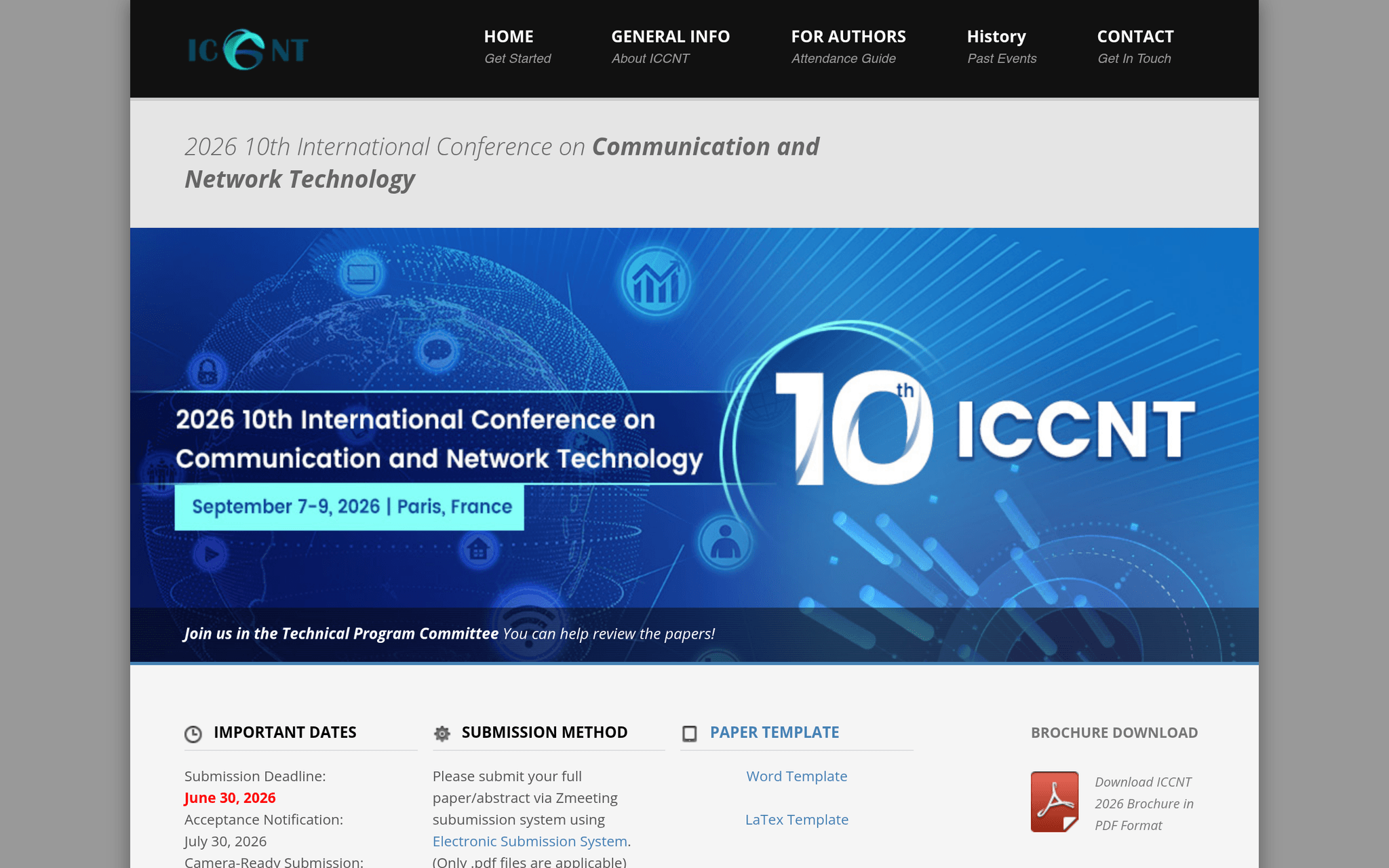 International Conference on Communication and Network Technology (ICCNT) — Paris, événement Tier 3 sélectionné par Agenda Tech