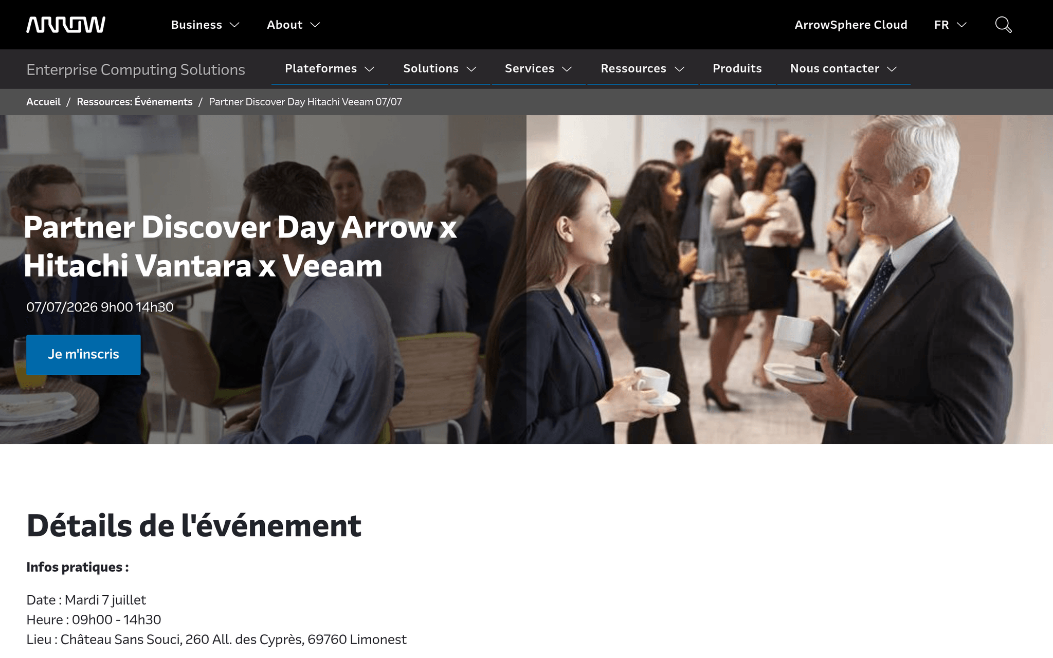 Partner Discover Day Arrow x Hitachi Vantara x Veeam 07/07/2026 — Limonest, événement Tier 3 sélectionné par Agenda Tech