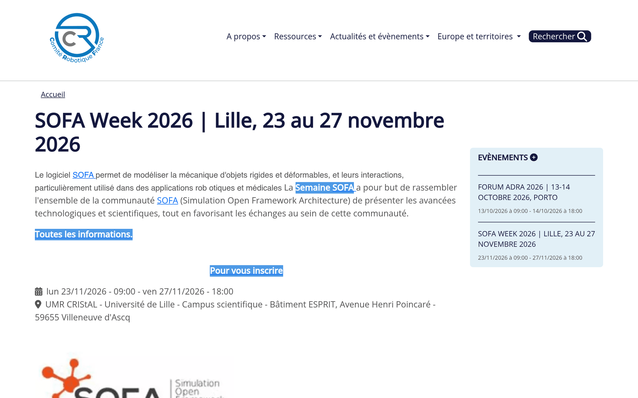 SOFA Week 2026 — Lille, événement Tier 3 sélectionné par Agenda Tech