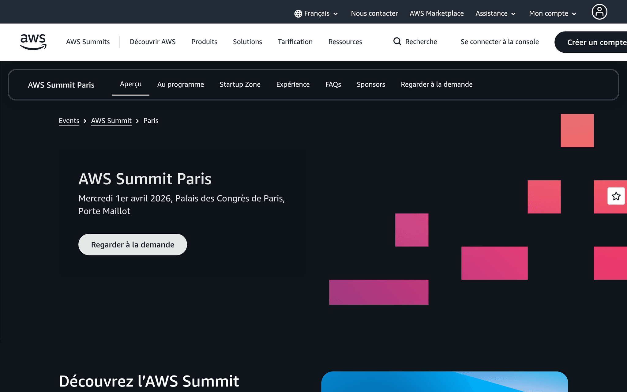AWS Summit Paris 2026 — Paris, événement Tier 1 sélectionné par Agenda Tech