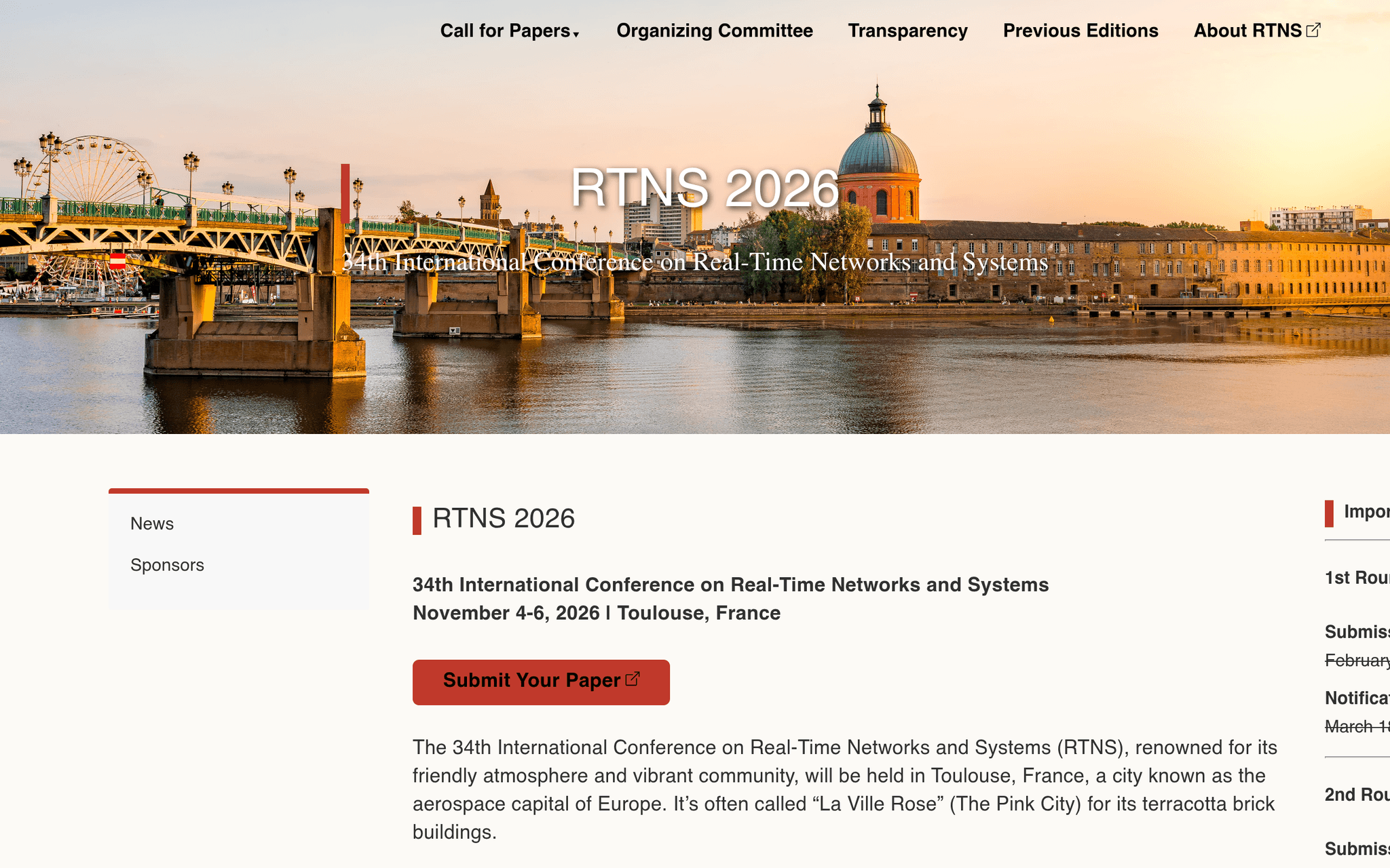 International Conference on Real-Time Networks and Systems — Toulouse (2026)