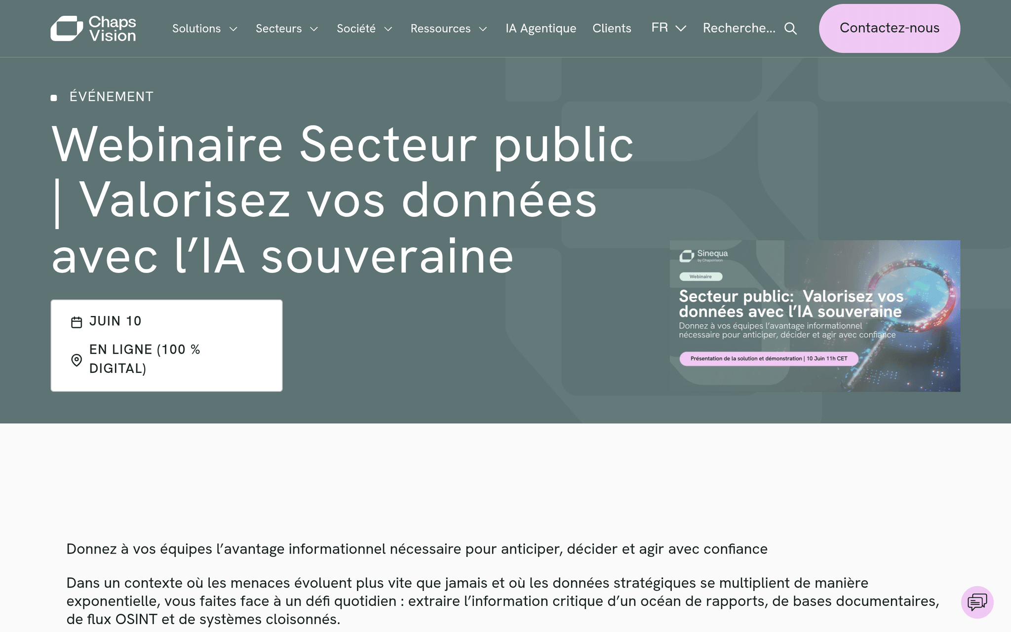 Webinaire Sinequa pour le secteur public, événement Tier 3 sélectionné par Agenda Tech