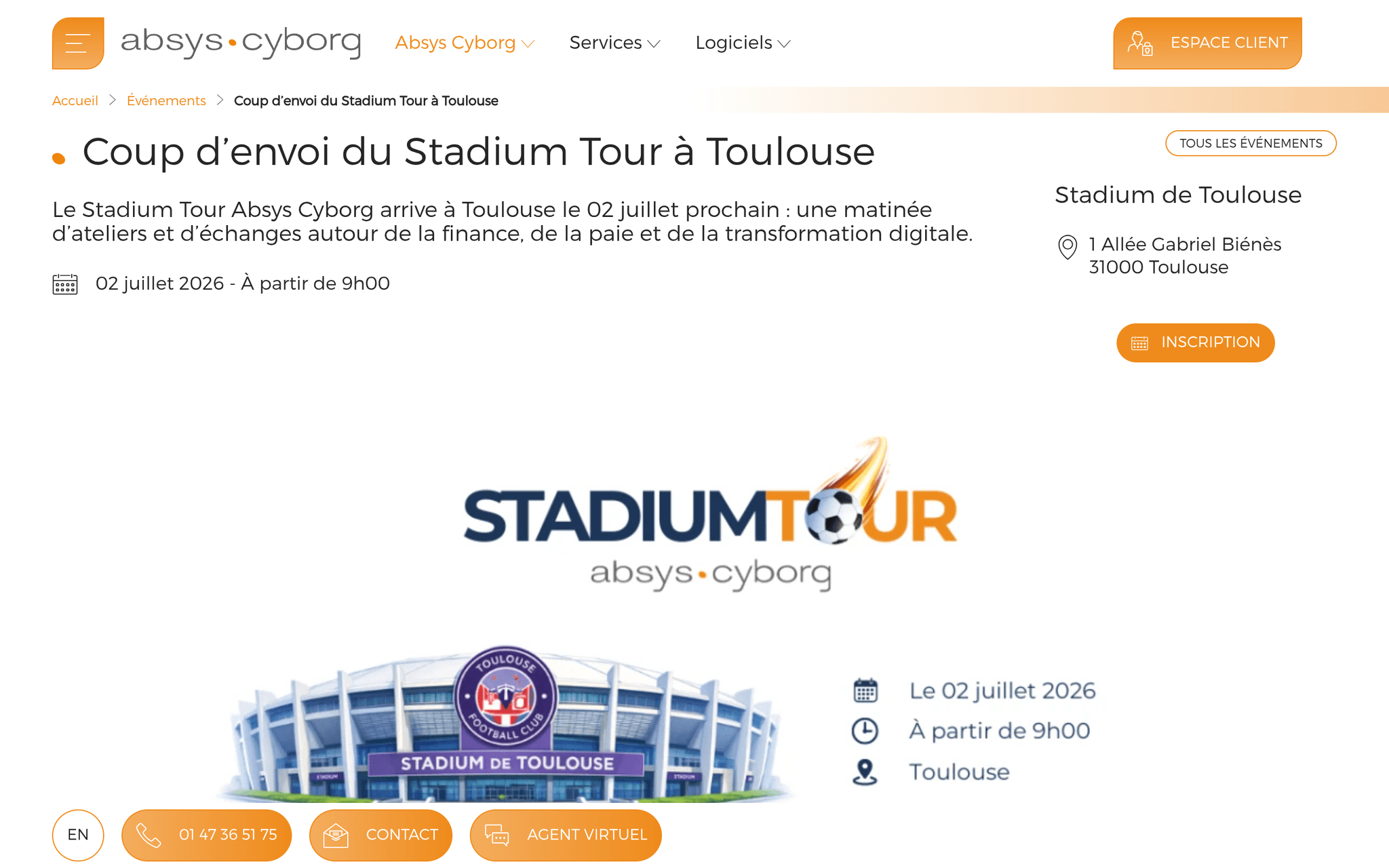 Stadium Tour Absys Cyborg — Toulouse, événement Tier 3 sélectionné par Agenda Tech
