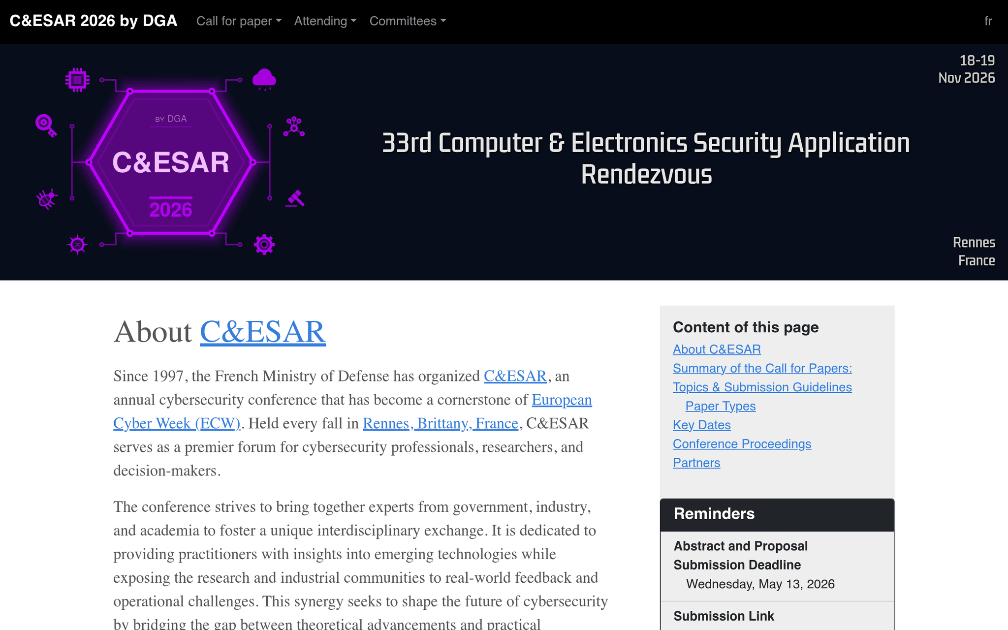 C&ESAR : Computer & Electronics Security Application Rendezvous: Ensuring Trust in a Decentralized World — événement tech à Rennes (2026)