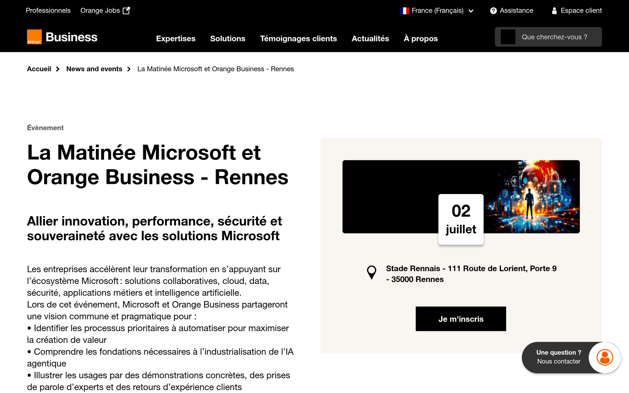 Matinée Microsoft et Orange Business — Rennes, événement Tier 3 sélectionné par Agenda Tech