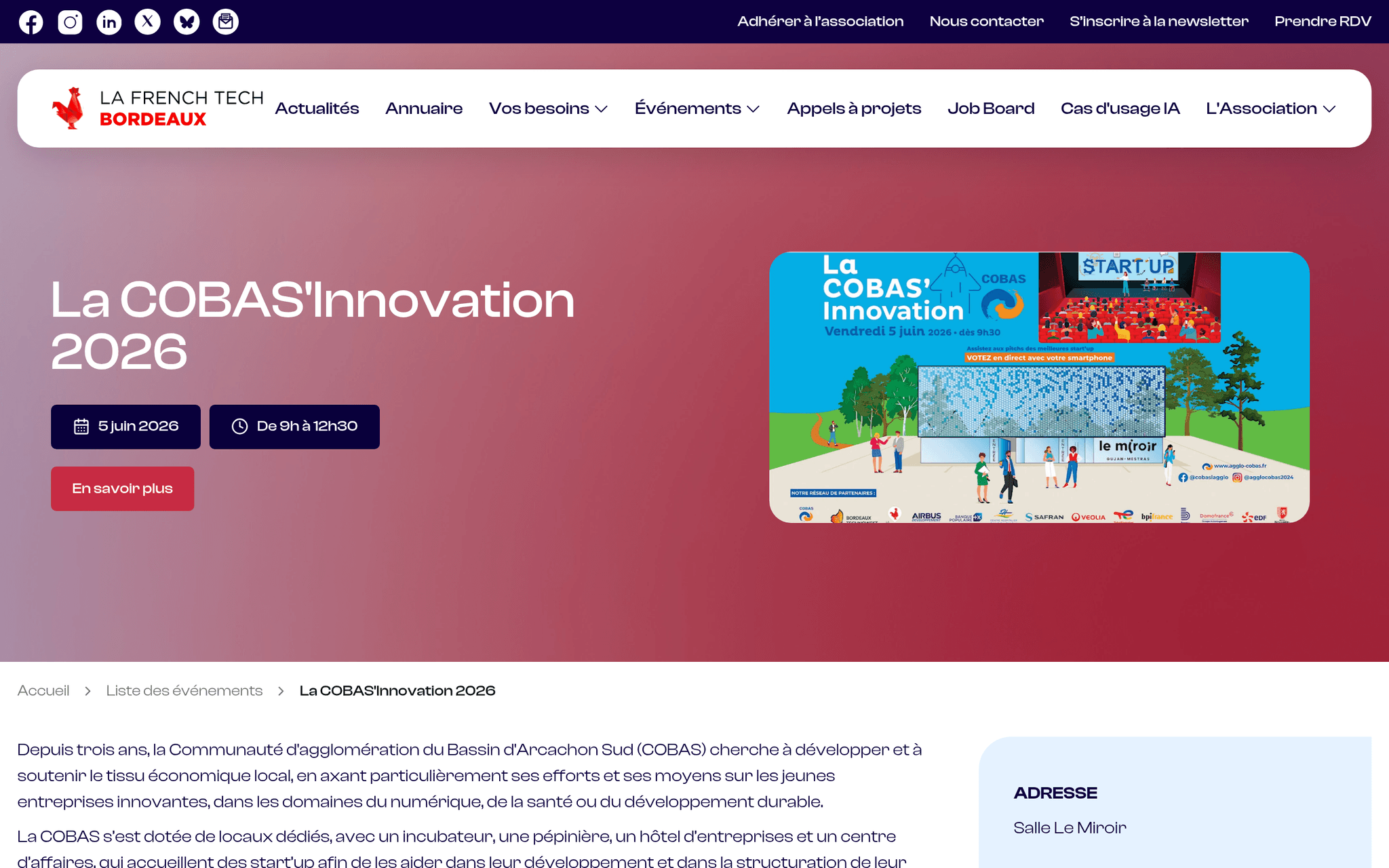 La COBAS'Innovation 2026 — Arcachon, événement Tier 3 sélectionné par Agenda Tech