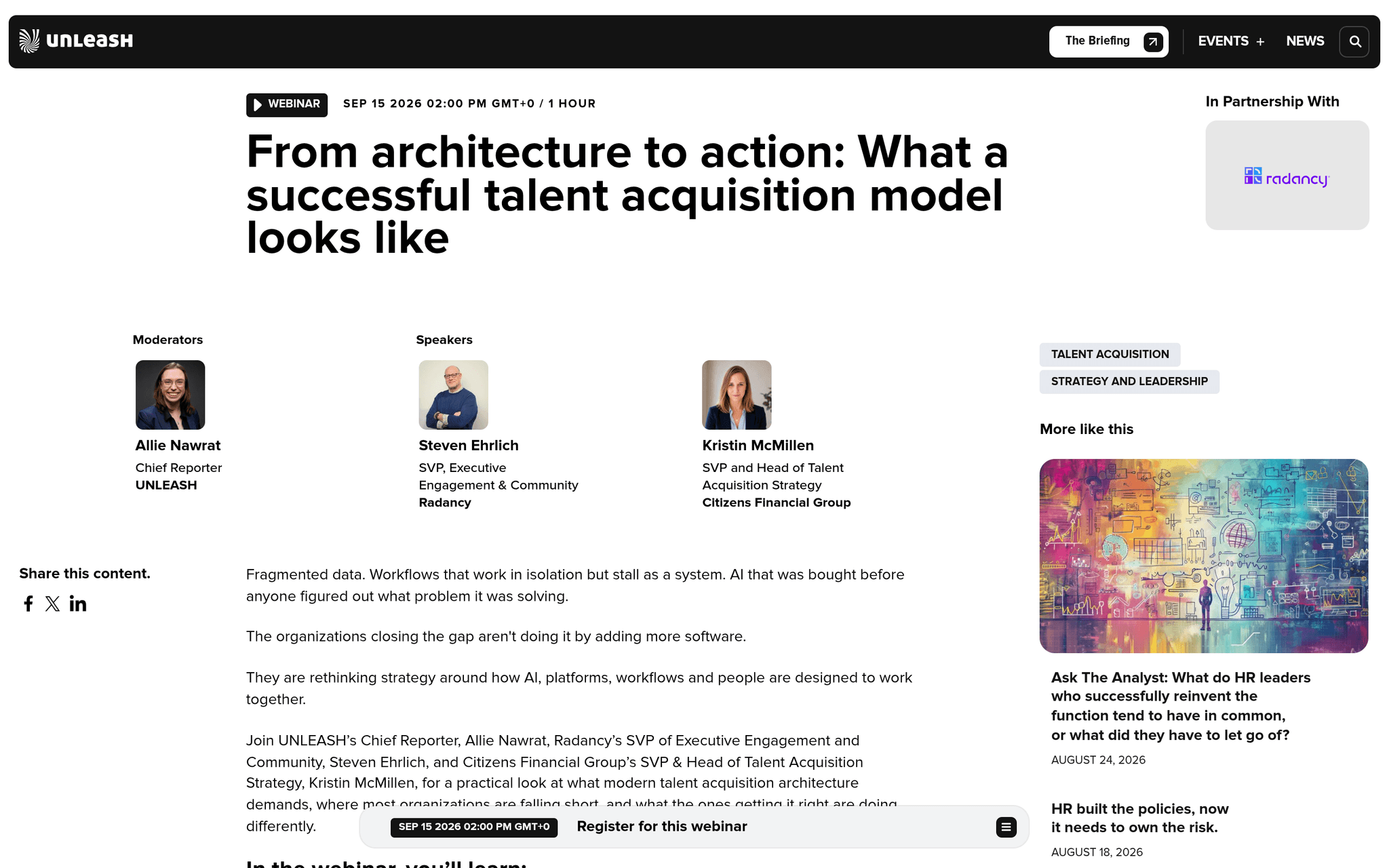 From architecture to action: What a successful talent acquisition model looks like, événement Tier 3 sélectionné par Agenda Tech