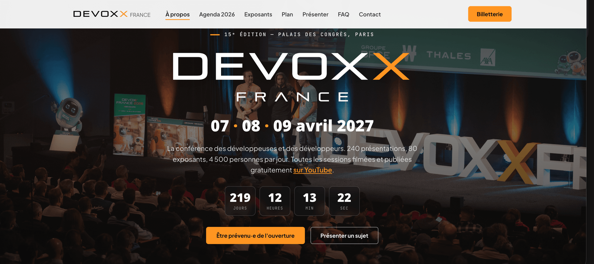Devoxx France 2027 — conférence développeurs au Palais des Congrès de Paris (7-9 avril 2027)