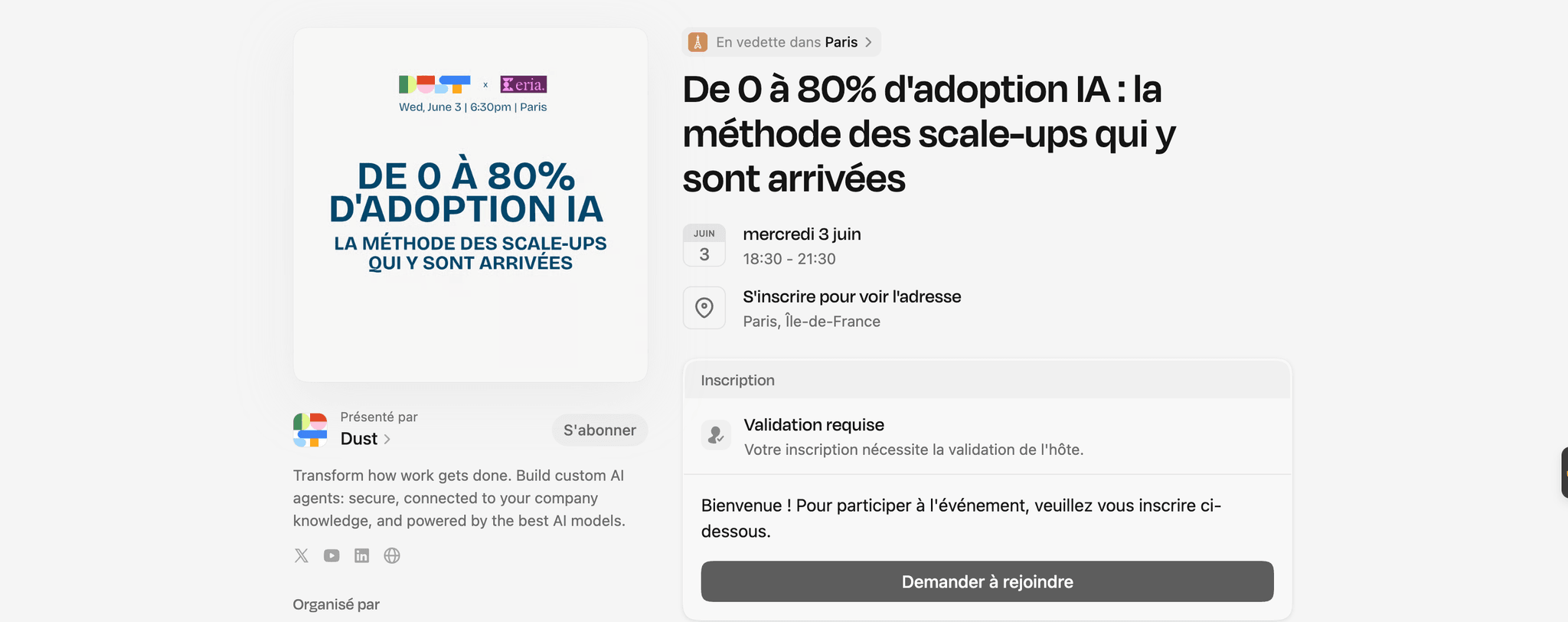 De 0 à 80% d'adoption IA — Paris, événement Tier 3 sélectionné par Agenda Tech