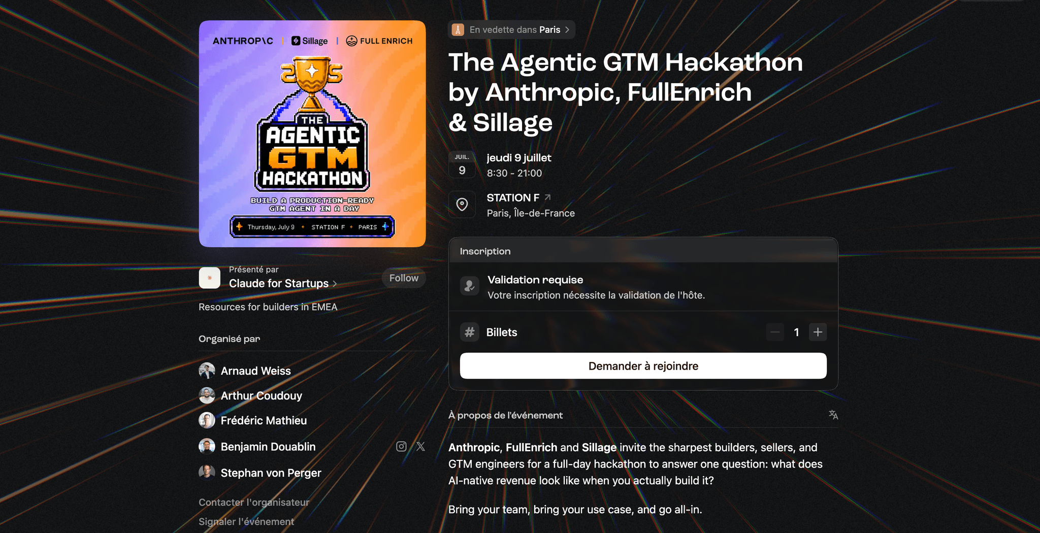 The Agentic GTM Hackathon by Anthropic, FullEnrich & Sillage — Paris, événement Tier 3 sélectionné par Agenda Tech