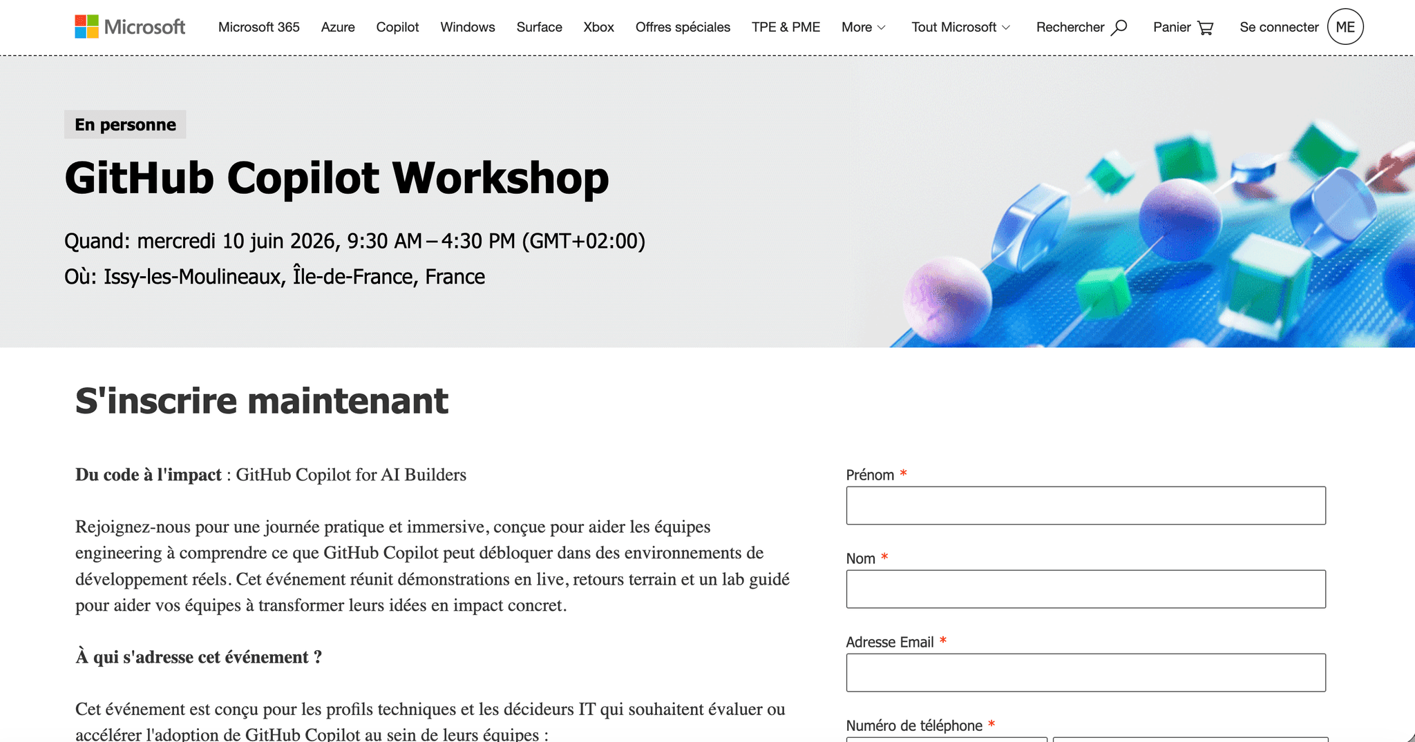 Du code à l'impact : GitHub Copilot for AI Builders — Issy-les-Moulineaux, événement Tier 3 sélectionné par Agenda Tech
