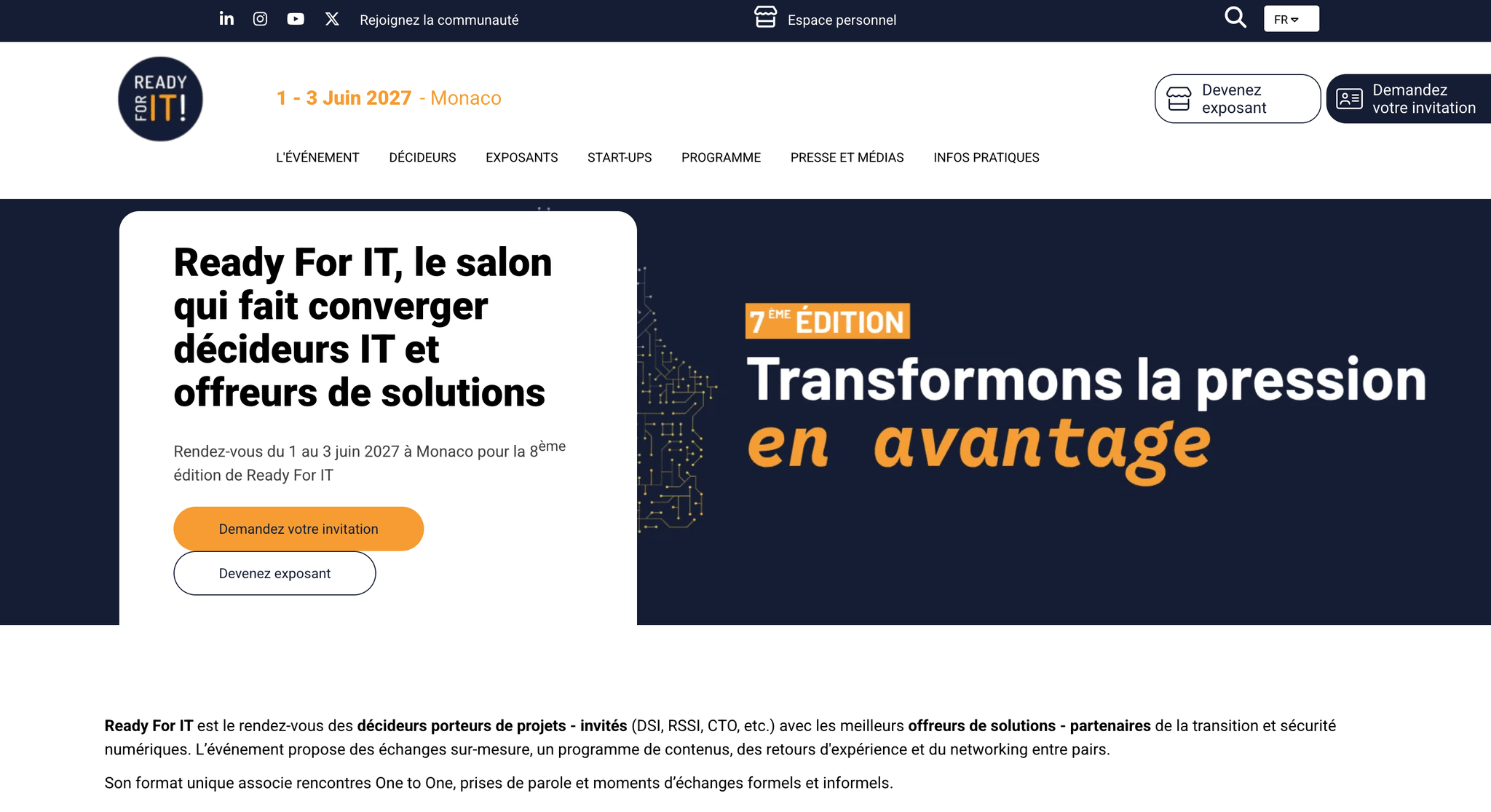 Ready For IT 2027 — Monaco, événement Tier 2 sélectionné par Agenda Tech