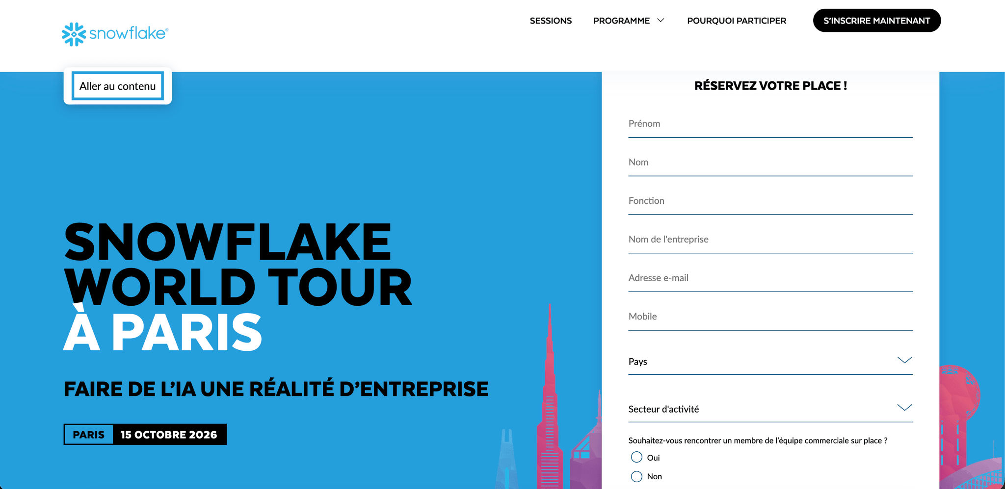 Snowflake World Tour Paris 2026 — Paris, événement Tier 2 sélectionné par Agenda Tech