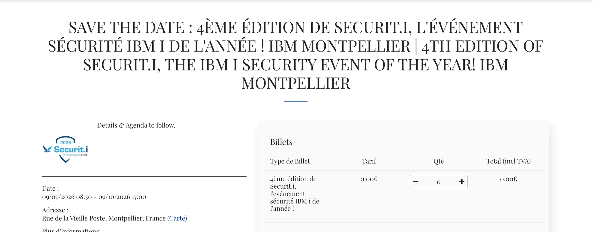 Save The Date : 4ème édition de Securit.i, l'événement sécurité IBM i de l'année ! IBM Montpellier — Montpellier, événement Tier 3 sélectionné par Agenda Tech